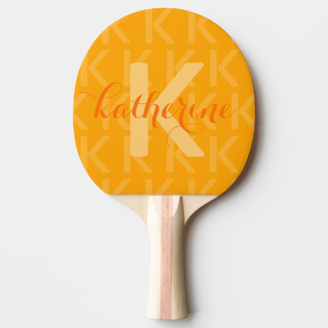 Raquette De Ping Pong Motif Monogramme orange avec nom Ping Pong Paddle (Devant)