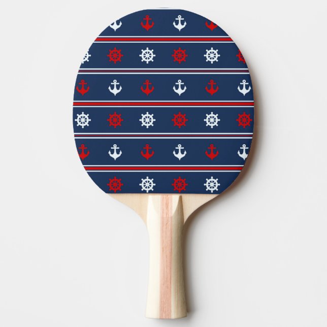 Raquette De Ping Pong Motif nautique blanc et bleu rouge (Devant)