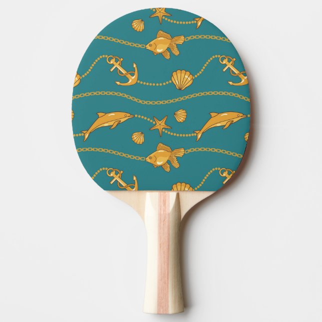 Raquette De Ping Pong Motif nautique d'or (Devant)
