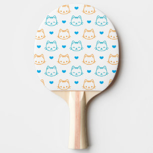 Raquette De Ping Pong Motif Orange Bleu Chat Mignon et Cœurs