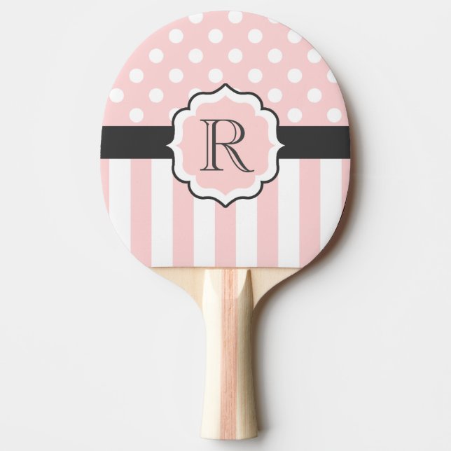 Raquette De Ping Pong Motif points et rayures roses (Devant)