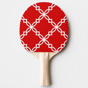 Raquette De Ping Pong Motif Quatrefoil blanc et rouge