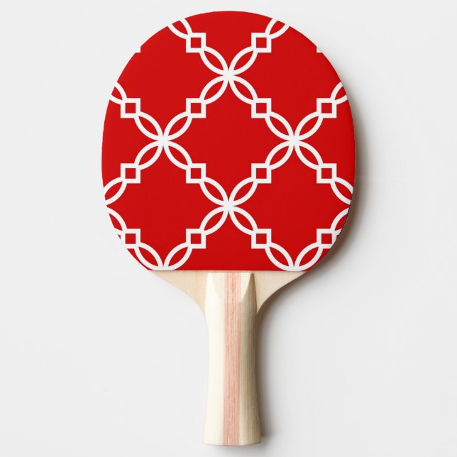 Raquette De Ping Pong Motif Quatrefoil blanc et rouge (Devant)