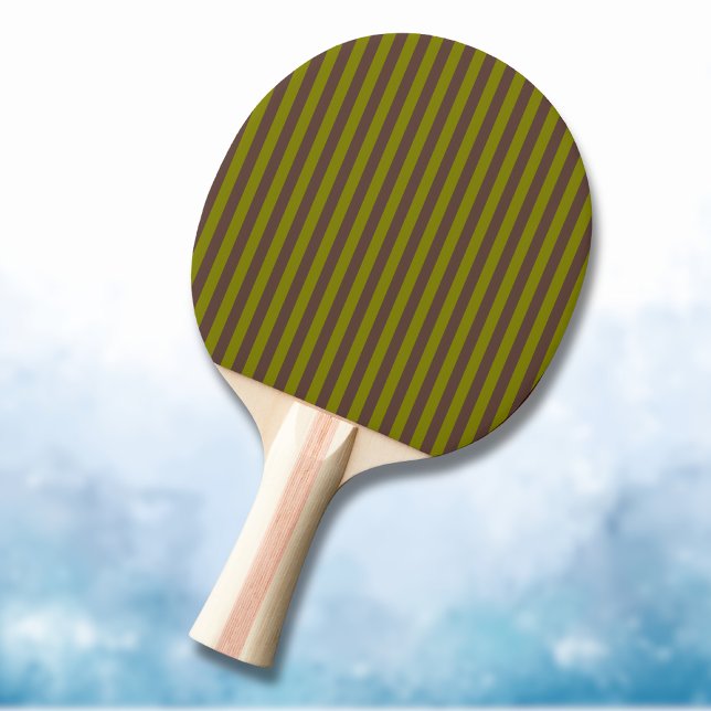 Raquette De Ping Pong Motif rayé en chocolat brun et vert olive (Créateur téléchargé)