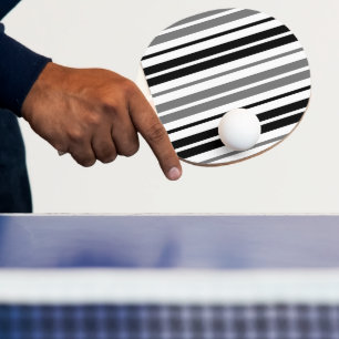 Raquette De Ping Pong Motif rayures gris cendré noir et blanc