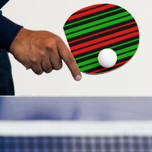 Raquette De Ping Pong Motif rayures vertes rouges noires  
