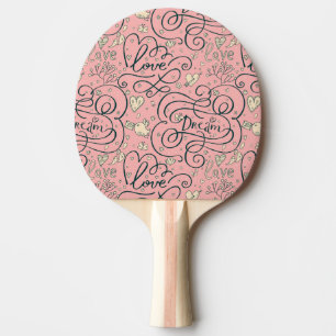 Raquette De Ping Pong Motif romantique avec des coeurs et des oiseaux
