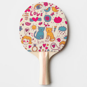 Raquette De Ping Pong Motif romantique coloré