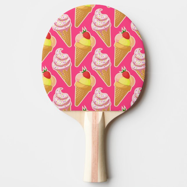 Raquette De Ping Pong Motif rose Kawaii avec crème glacée aux fraises (Devant)