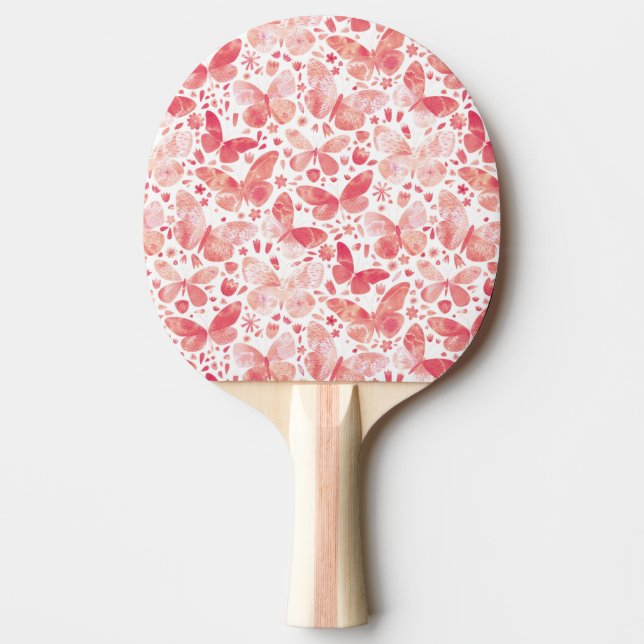 Raquette De Ping Pong Motif rose papillon aquarelle (Devant)