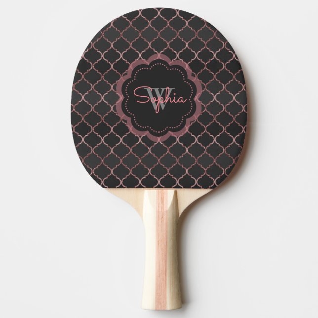 Raquette De Ping Pong Motif rose parties scintillant en or faux  quatref (Devant)