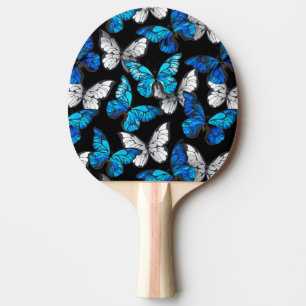 Raquette De Ping Pong Motif sans couleur foncée avec papillons bleus Mor