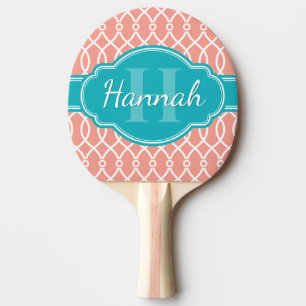 Raquette De Ping Pong Motif Turquoise Monogramme rose blanc élégant