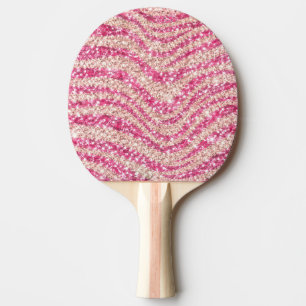 Raquette De Ping Pong Motif zèbre paillettes rose blush féminin
