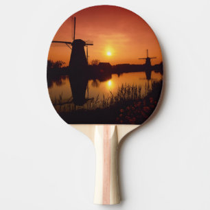 Raquette De Ping Pong Moulins à vent au coucher du soleil, Kinderdijk, P