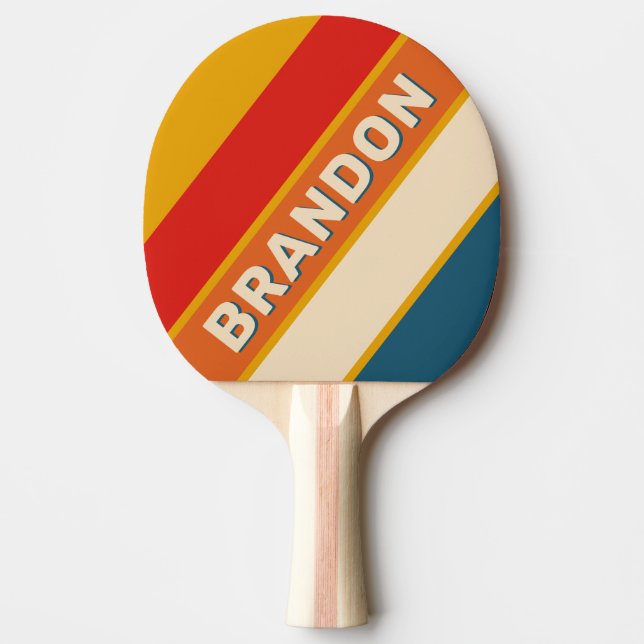 Raquette De Ping Pong Moutarde Rétro Gras Rayé avec Nom (Devant)