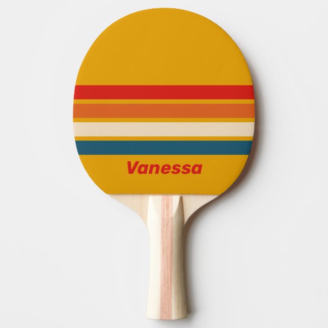 Raquette De Ping Pong Moutarde Rétro sur Striures avec Nom (Devant)