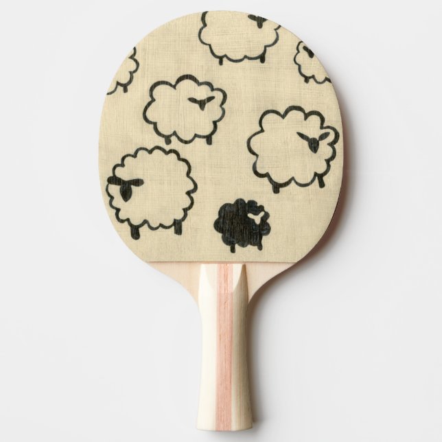 Raquette De Ping Pong Mouton blanc et noir sur Arrière - plan crème (Devant)
