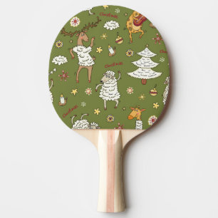 Raquette De Ping Pong Moutons de Noël : Illustration Vintage animale.