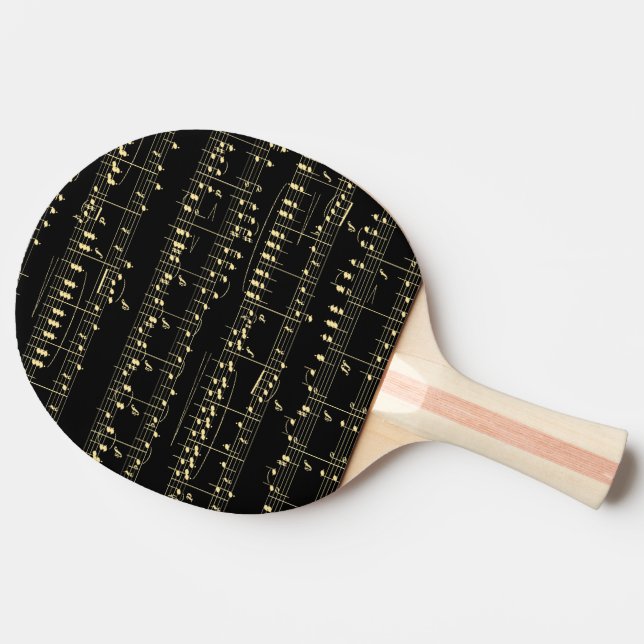 Raquette De Ping Pong Musique dorée sur fond noir  (Côté)