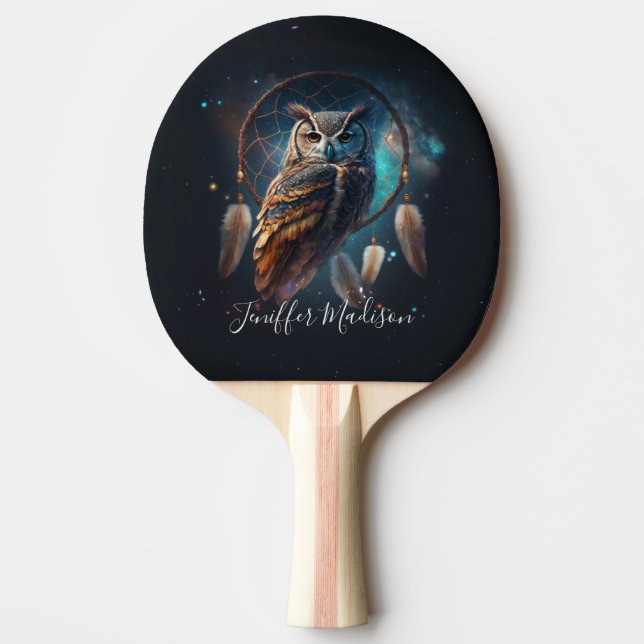 Raquette De Ping Pong Mystical Space Owl with Dreamcatcher Art        (Devant)