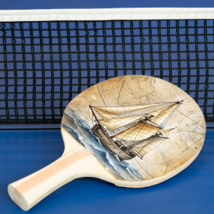 Raquette De Ping Pong Navire nautique Vintage personnalisé avec carte an