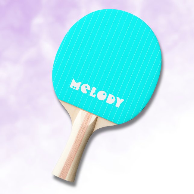 Raquette De Ping Pong Négone Cyan Blanc mince Vertical Striped Nom (Créateur téléchargé)