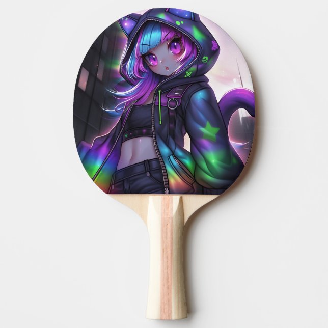 Raquette De Ping Pong Neon Catgirl Table Tennis Vibes (Devant)