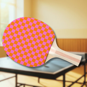 Raquette De Ping Pong Neon rose Orange À damiers damier Vintage