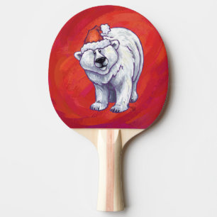 Raquette De Ping Pong Noël de l'ours polaire en rouge