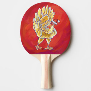 Raquette De Ping Pong Noël Du Poulet Sur Rouge
