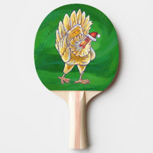 Raquette De Ping Pong Noël Du Poulet Sur Vert