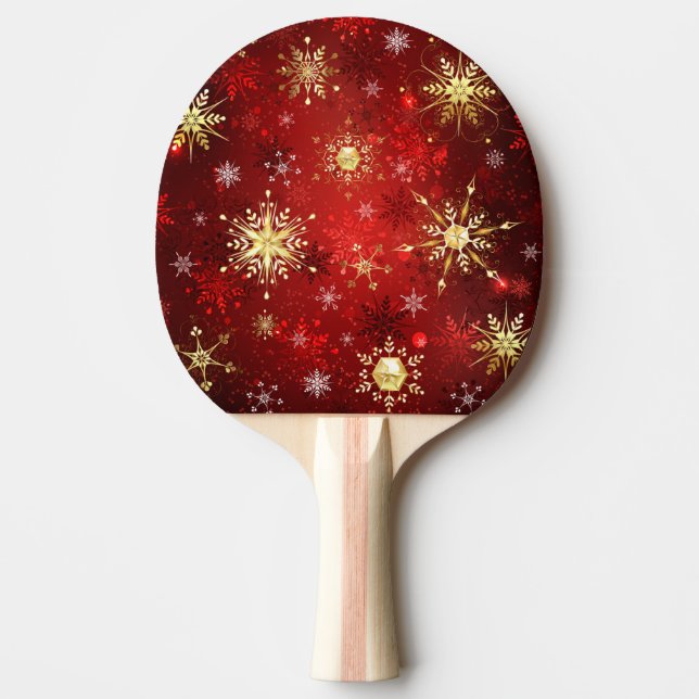 Raquette De Ping Pong Noël Golden Snowflakes sur Arrière - plan rouge (Devant)