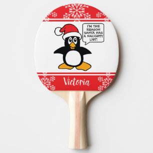 Raquette De Ping Pong Noël personnalisé par liste vilaine de pingouin