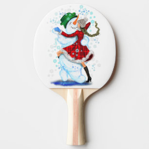 Raquette De Ping Pong Noël Snowman et danseuse Ping Paddle