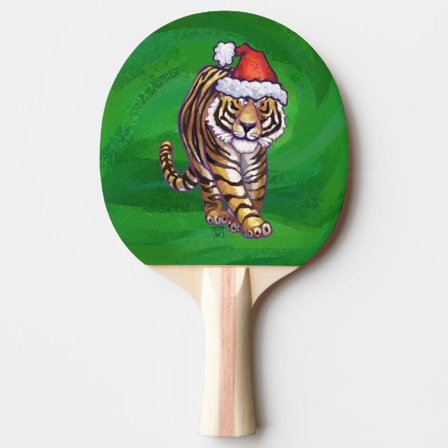 Raquette De Ping Pong Noël Tigre Sur Vert (Devant)
