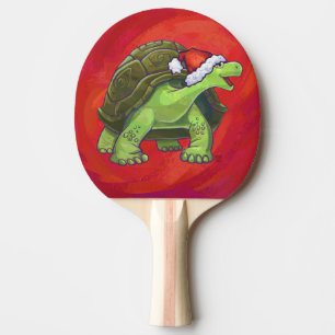 Raquette De Ping Pong Noël Tortue Sur Rouge