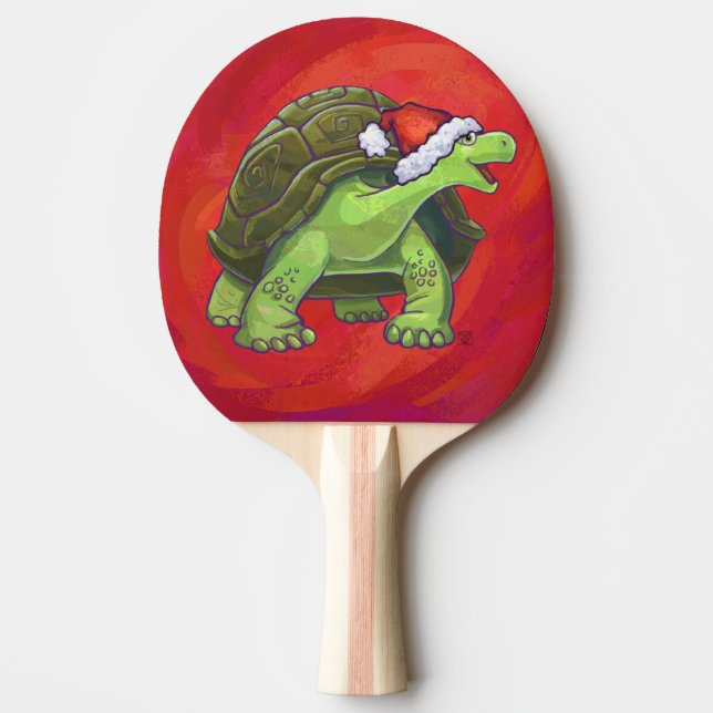 Raquette De Ping Pong Noël Tortue Sur Rouge (Devant)