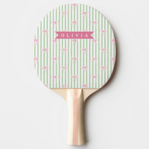 Raquette De Ping Pong Nœud Rose Personnalisé Rayure Verte Coquette Prépa