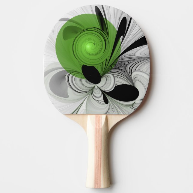 Raquette De Ping Pong Noir Abstrait et blanc avec art fractal vert (Devant)