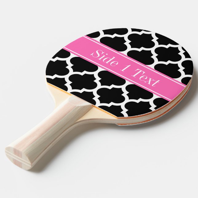 Raquette De Ping Pong Noir Blanc Marocain #5 Rose Chaud #2 Nom Monogramm (Devant Angle)