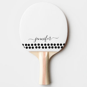 Raquette De Ping Pong Noir Blanc moderne Monogramme Nom