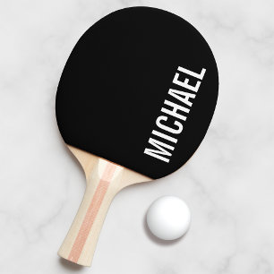 Raquette De Ping Pong Noir moderne minimaliste Nom personnalisé