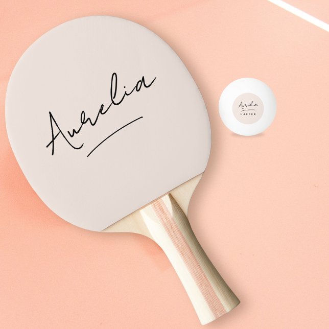 Raquette De Ping Pong Noir rose moderne Script Signature Nom du monogram (Créateur téléchargé)