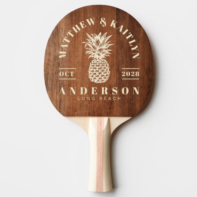 Raquette De Ping Pong Noix Rustique Bois Tropicale Mariage Ananas (Dos)