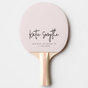 Raquette De Ping Pong Nom Calligraphie Script Minimaliste Rose Pâle