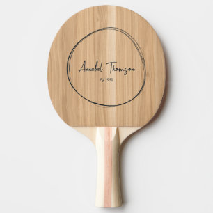 Raquette De Ping Pong Nom de Bois de Chêne Blanc dans un Cercle Dessiné