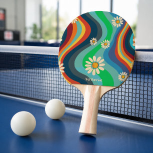 Raquette De Ping Pong Nom de Daisy de Pluie Arc-en-ciel Rétro Groovy 70'