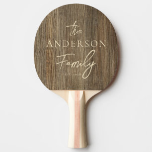 Raquette De Ping Pong Nom de famille écrit à la main en bois de hickory