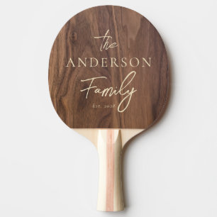 Raquette De Ping Pong Nom de famille écrit à la main en bois de noyer